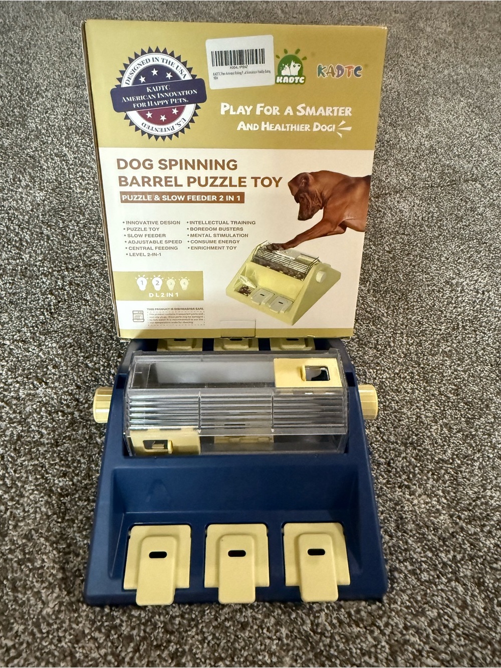 Like New KADTC DOG SPINNING
BARREL PUZZLE & SLOW FEEDER 2 IN 1